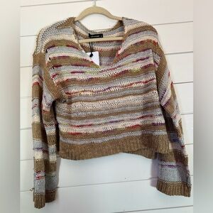 Olivaceous Beige and Multicolor V-Neck Jo Jo Sweater